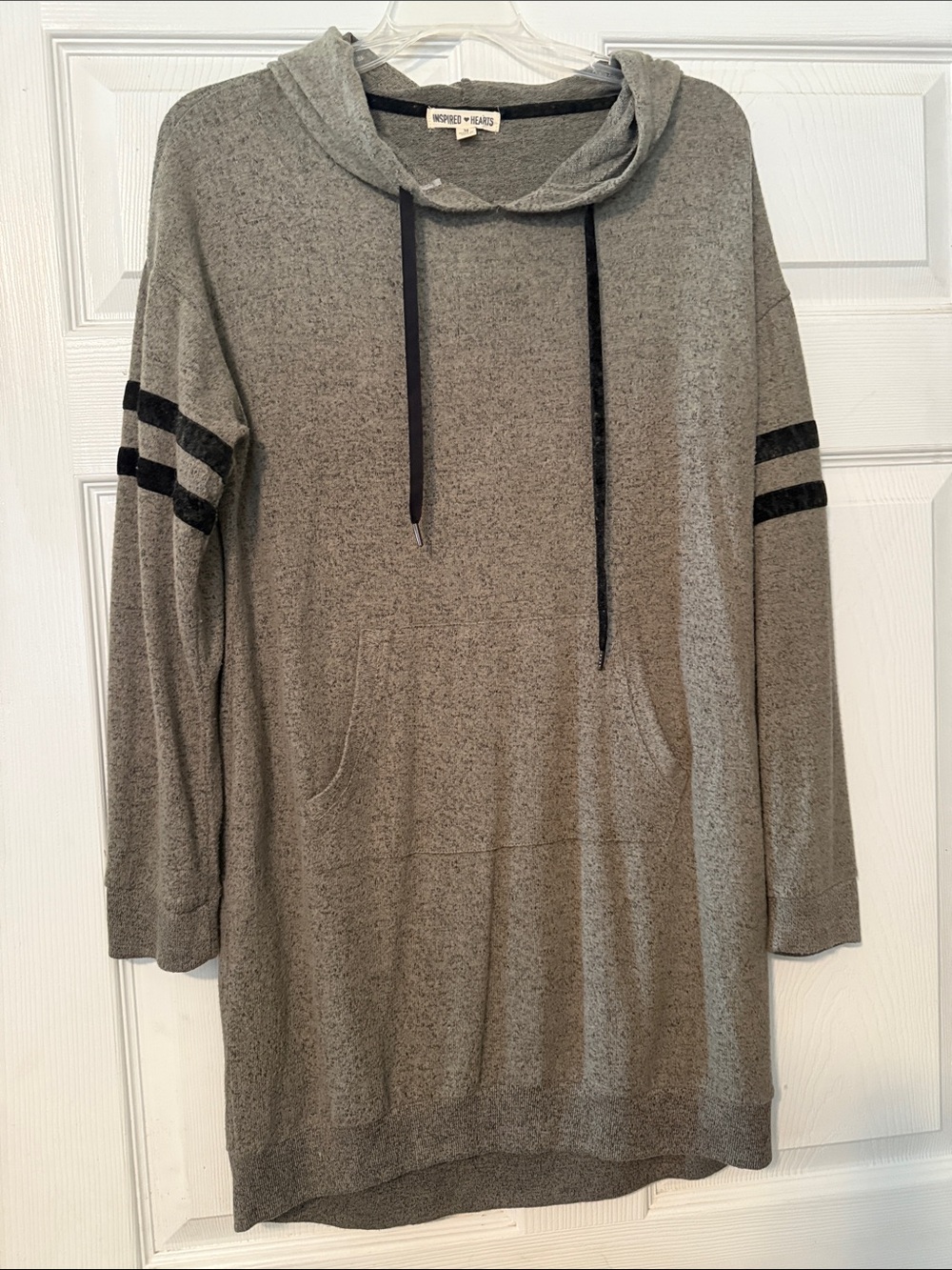 Inspired Hearts Olive GreenHooded Tunic/Dress with Black Accent Stripes
